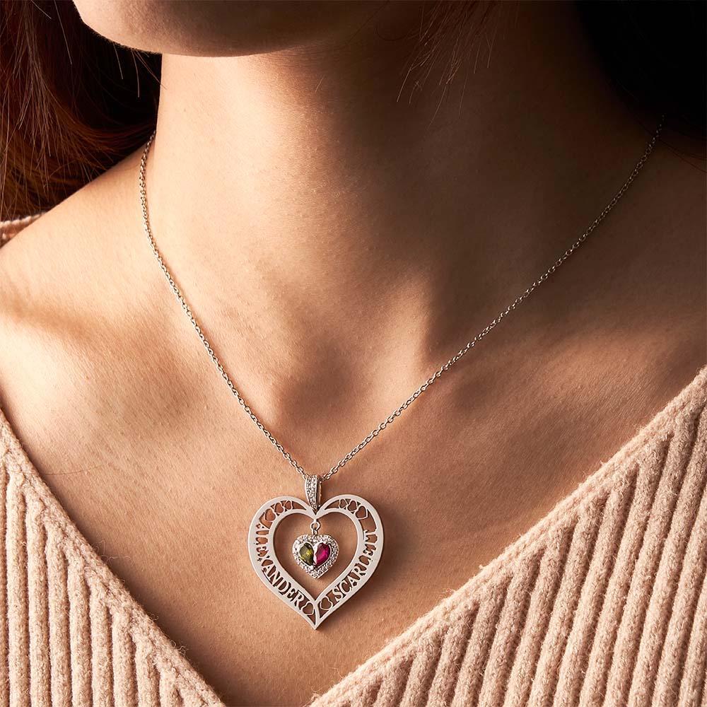 Collier Avec Pierre De Naissance Avec Nom, Pendentif En Forme De Cœur Creux, Bijoux Cadeaux Pour Femmes - votrecollierprenomfr