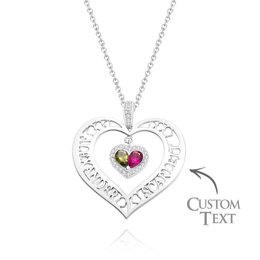 Collier Avec Pierre De Naissance Avec Nom, Pendentif En Forme De Cœur Creux, Bijoux Cadeaux Pour Femmes - votrecollierprenomfr