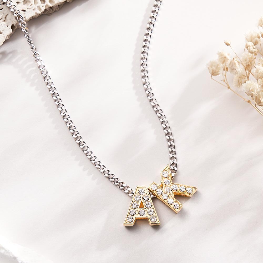 Collier Cubain Glacé Avec Nom Personnalisé, Collier Avec Lettres Initiales Tendance, Bijoux Cadeaux Pour Elle - votrecollierprenomfr