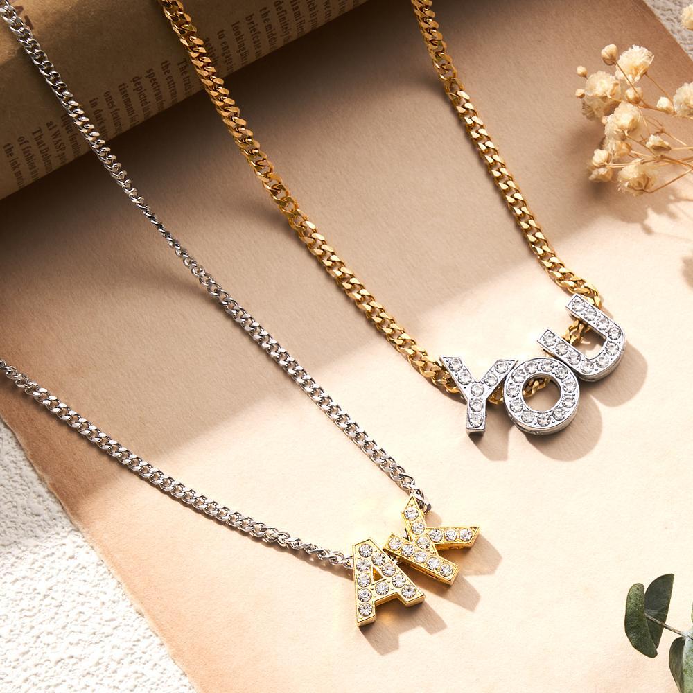 Collier Cubain Glacé Avec Nom Personnalisé, Collier Avec Lettres Initiales Tendance, Bijoux Cadeaux Pour Elle - votrecollierprenomfr