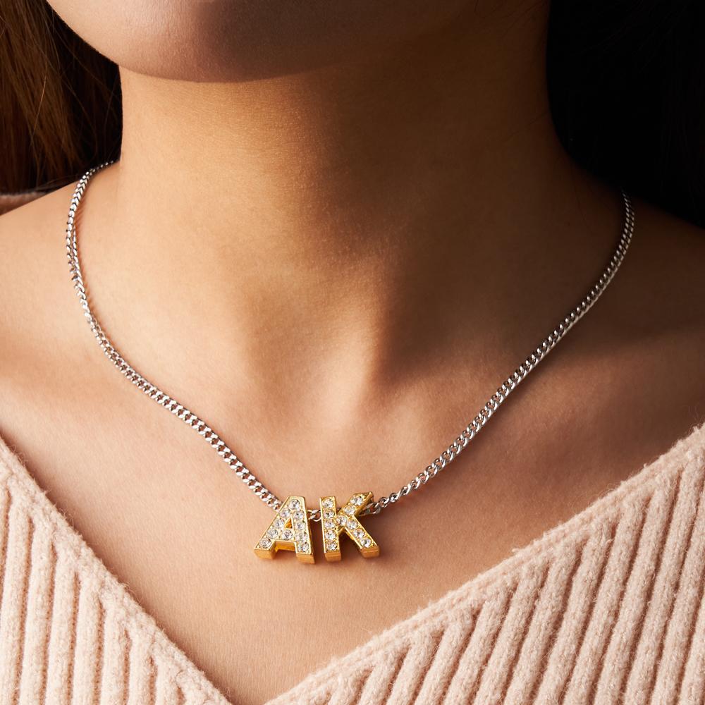 Collier Cubain Glacé Avec Nom Personnalisé, Collier Avec Lettres Initiales Tendance, Bijoux Cadeaux Pour Elle - votrecollierprenomfr