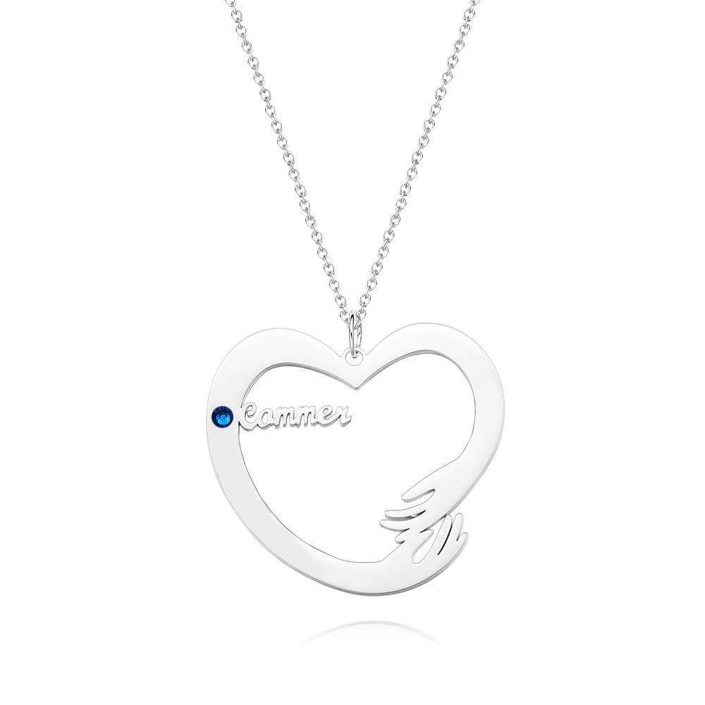 Collier De Nom Personnalisé Avec Pierre De Naissance, Cadeaux À Thème De Câlin À Deux Mains Pour Les Couples - votrecollierprenomfr