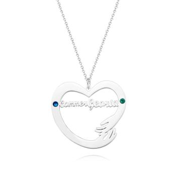 Collier De Nom Personnalisé Avec Pierre De Naissance, Cadeaux À Thème De Câlin À Deux Mains Pour Les Couples - votrecollierprenomfr