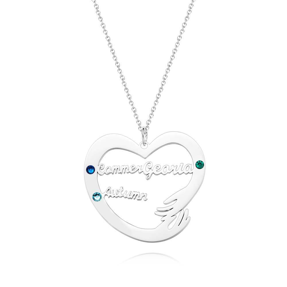 Collier De Nom Personnalisé Avec Pierre De Naissance, Cadeaux À Thème De Câlin À Deux Mains Pour Les Couples - votrecollierprenomfr