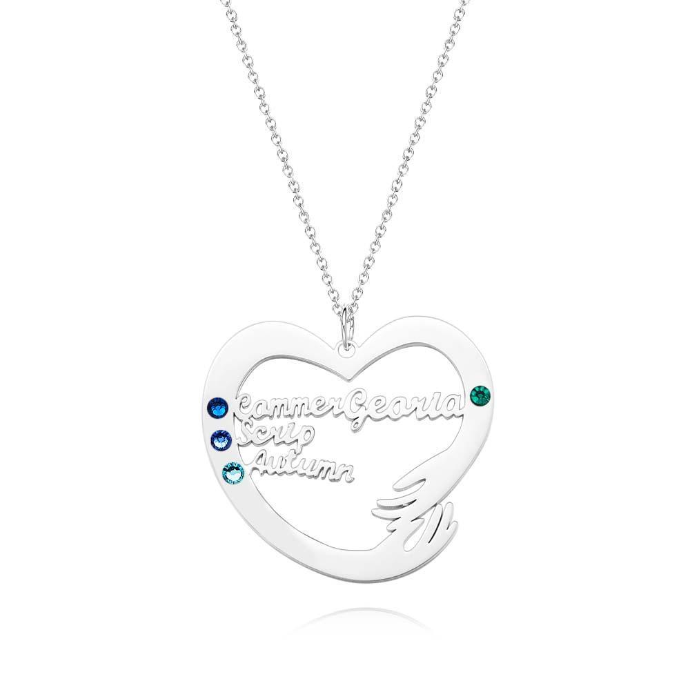 Collier De Nom Personnalisé Avec Pierre De Naissance, Cadeaux À Thème De Câlin À Deux Mains Pour Les Couples - votrecollierprenomfr