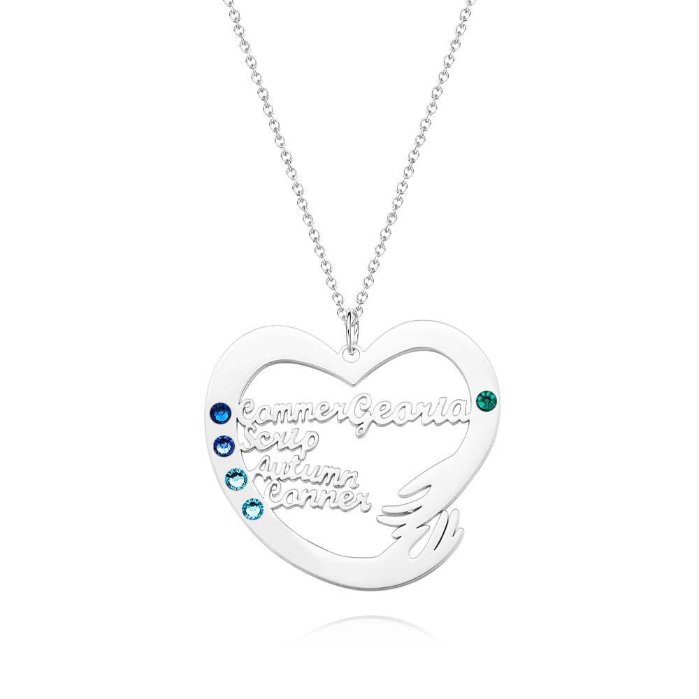 Collier De Nom Personnalisé Avec Pierre De Naissance, Cadeaux À Thème De Câlin À Deux Mains Pour Les Couples - votrecollierprenomfr