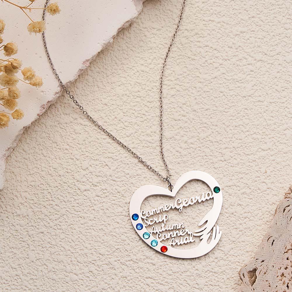 Collier De Nom Personnalisé Avec Pierre De Naissance, Cadeaux À Thème De Câlin À Deux Mains Pour Les Couples - votrecollierprenomfr