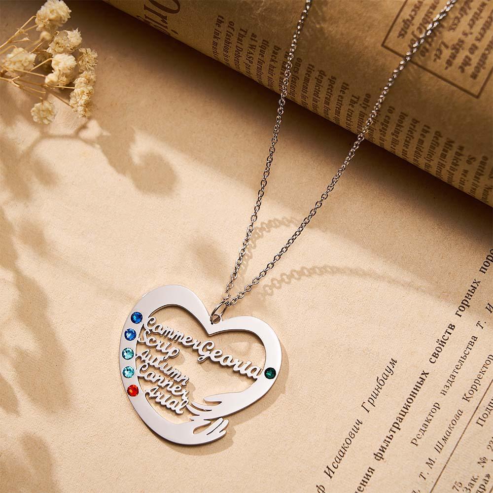 Collier De Nom Personnalisé Avec Pierre De Naissance, Cadeaux À Thème De Câlin À Deux Mains Pour Les Couples - votrecollierprenomfr