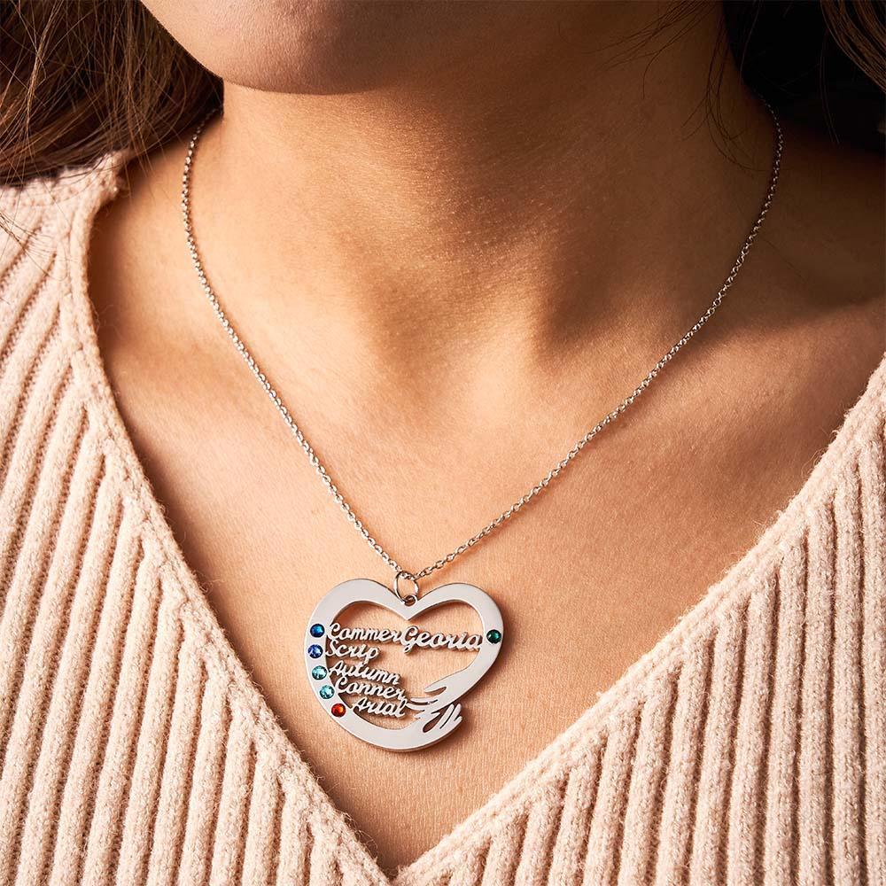 Collier De Nom Personnalisé Avec Pierre De Naissance, Cadeaux À Thème De Câlin À Deux Mains Pour Les Couples - votrecollierprenomfr