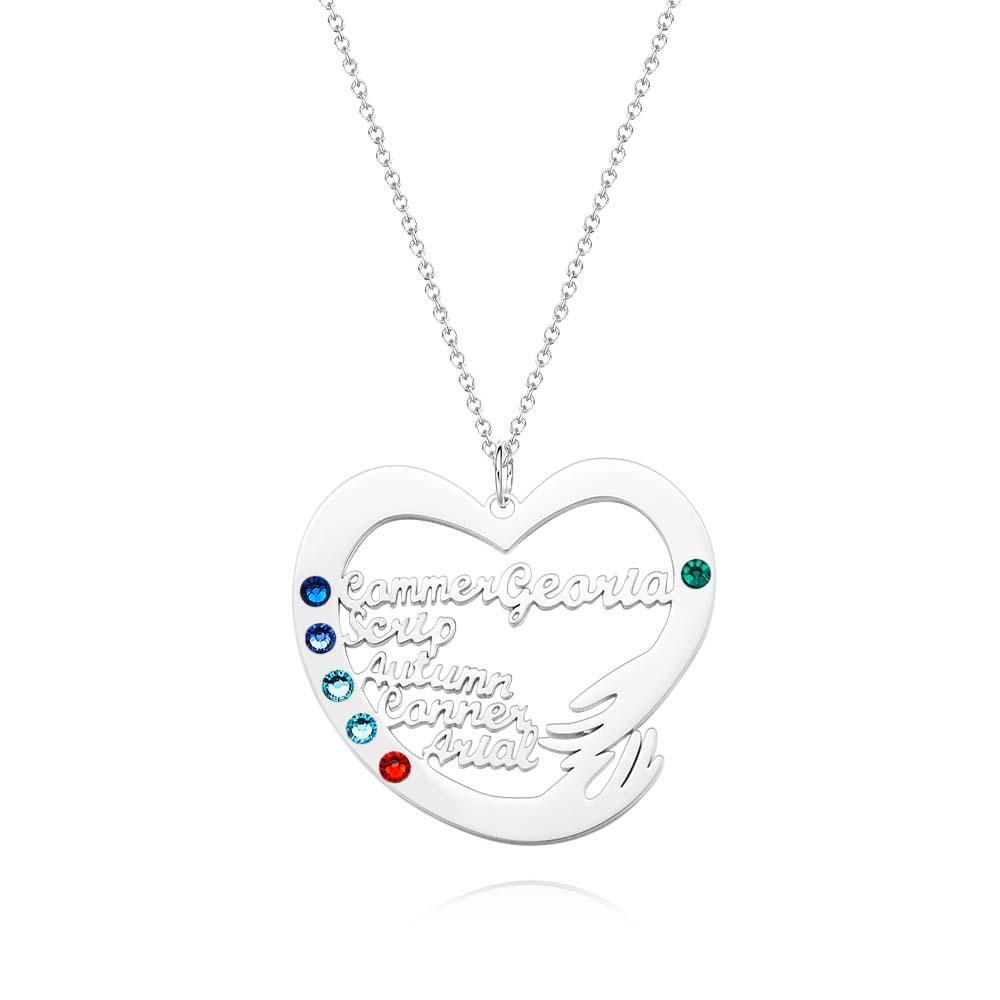Collier De Nom Personnalisé Avec Pierre De Naissance, Cadeaux À Thème De Câlin À Deux Mains Pour Les Couples - votrecollierprenomfr