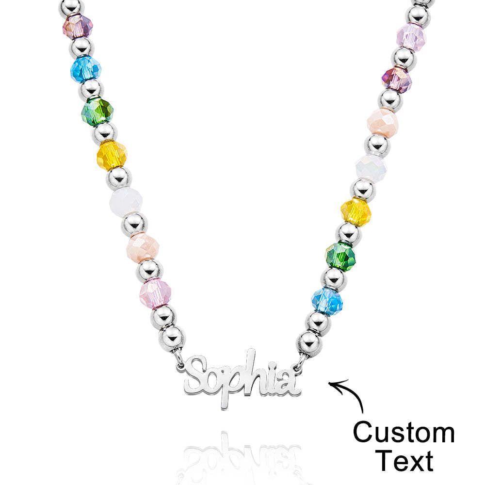 Collier Personnalisé Avec Nom De Perles Arc-en-ciel, Collier Coloré À La Mode D'été Pour Enfants - votrecollierprenomfr