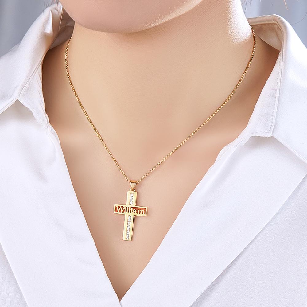 Collier De Croix De Nom Personnalisé Avec Cadeau Pendentif En Diamant Pour Elle - votrecollierprenomfr