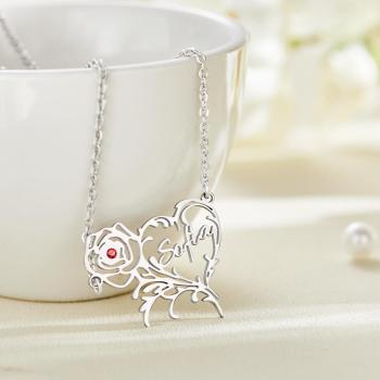 Nom Personnalisé Collier De Pierre De Naissance Rose Forme De Coeur Cadeaux Exquis - votrecollierprenomfr