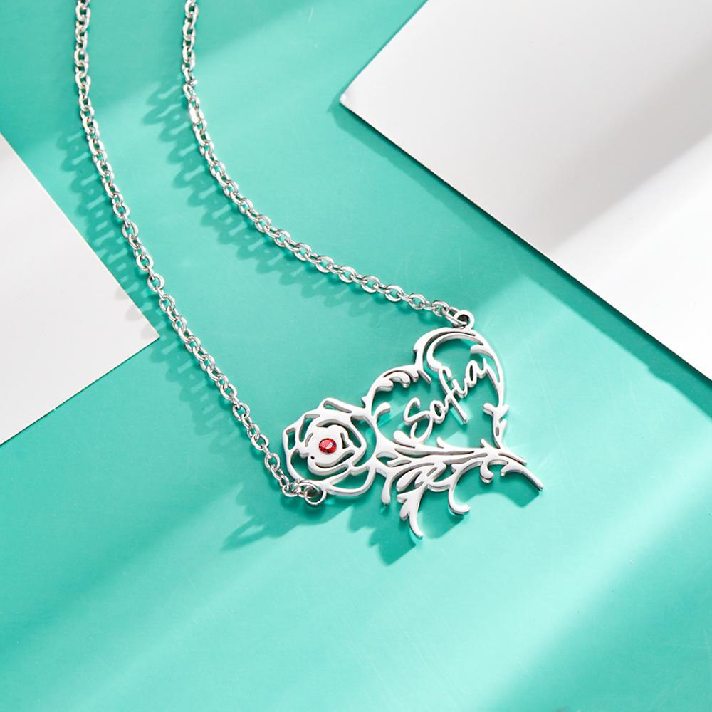 Nom Personnalisé Collier De Pierre De Naissance Rose Forme De Coeur Cadeaux Exquis - votrecollierprenomfr