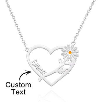 Collier Gravé Personnalisé Marguerite En Forme De Coeur Nom Collier Cadeau Pour Elle - votrecollierprenomfr