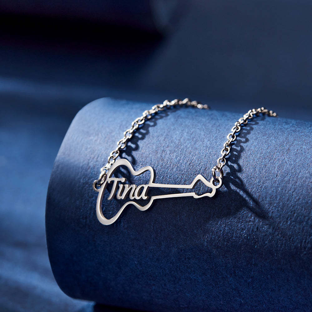 Collier De Nom En Forme De Guitare Personnalisé Punk Choker Pour Mélomane - votrecollierprenomfr