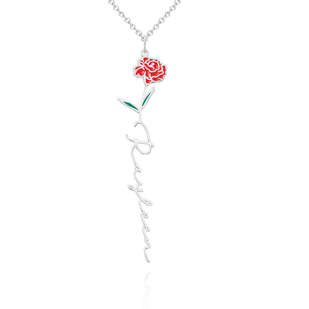 Nom Personnalisé Mois De Naissance Collier De Fleurs Colorées Pendentif Fleuri Délicat Bijoux Cadeaux D'anniversaire - votrecollierprenomfr