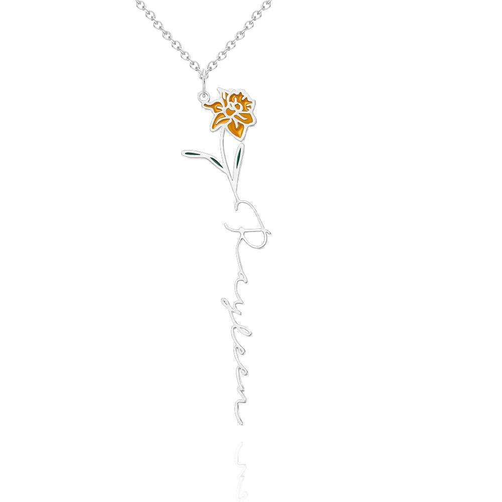 Nom Personnalisé Mois De Naissance Collier De Fleurs Colorées Pendentif Fleuri Délicat Bijoux Cadeaux D'anniversaire - votrecollierprenomfr