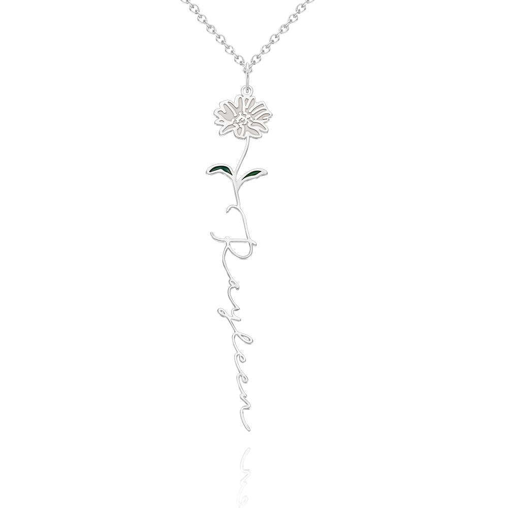 Nom Personnalisé Mois De Naissance Collier De Fleurs Colorées Pendentif Fleuri Délicat Bijoux Cadeaux D'anniversaire - votrecollierprenomfr