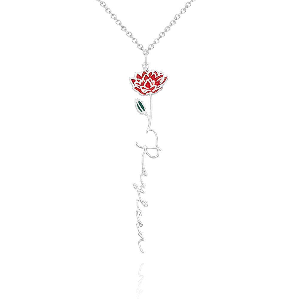 Nom Personnalisé Mois De Naissance Collier De Fleurs Colorées Pendentif Fleuri Délicat Bijoux Cadeaux D'anniversaire - votrecollierprenomfr