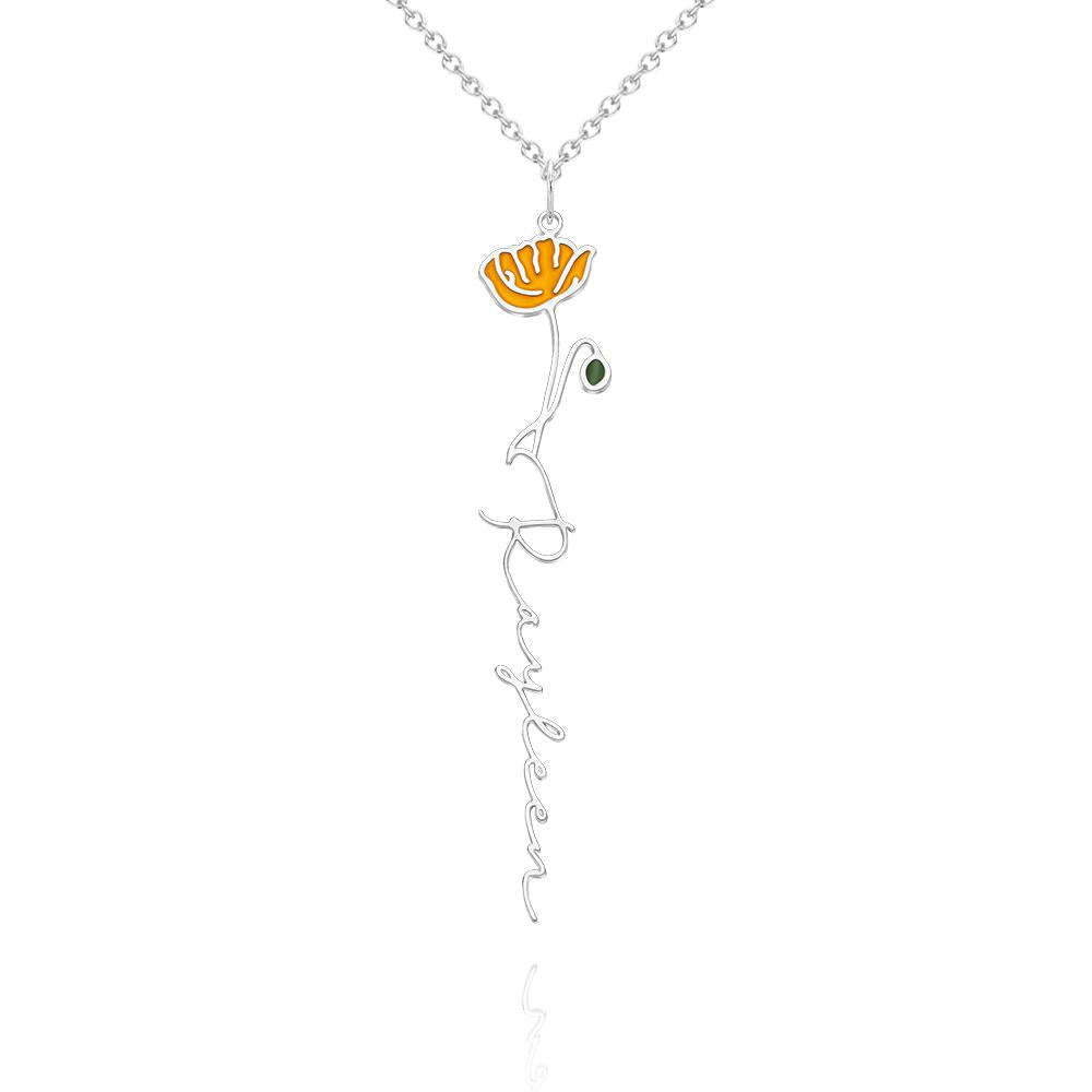 Nom Personnalisé Mois De Naissance Collier De Fleurs Colorées Pendentif Fleuri Délicat Bijoux Cadeaux D'anniversaire - votrecollierprenomfr