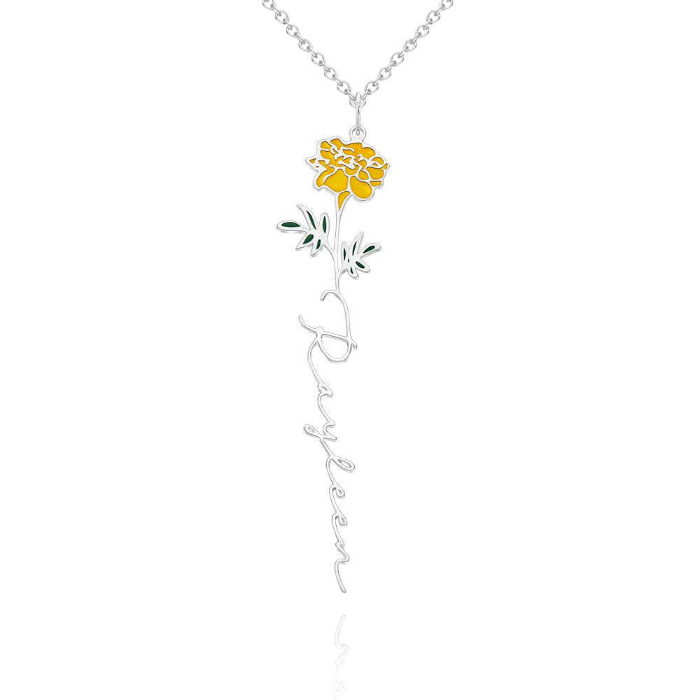 Nom Personnalisé Mois De Naissance Collier De Fleurs Colorées Pendentif Fleuri Délicat Bijoux Cadeaux D'anniversaire - votrecollierprenomfr