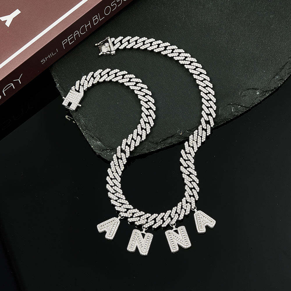 Chaîne Cubaine Avec Lettres Personnalisées, Ras Du Cou Avec Nom Personnalisé, Collier Hip Pop Scintillant, Cadeau Pour Sœurs Et Amies - votrecollierprenomfr
