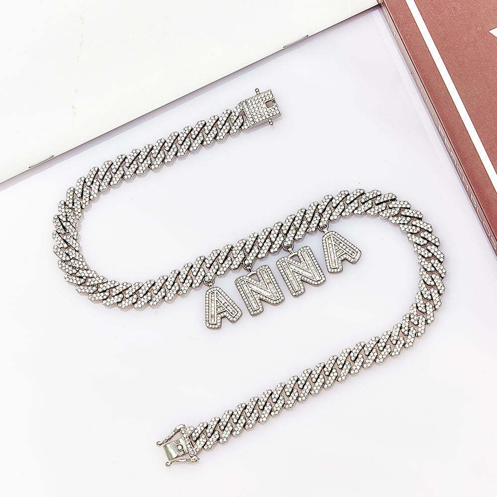 Chaîne Cubaine Avec Lettres Personnalisées, Ras Du Cou Avec Nom Personnalisé, Collier Hip Pop Scintillant, Cadeau Pour Sœurs Et Amies - votrecollierprenomfr