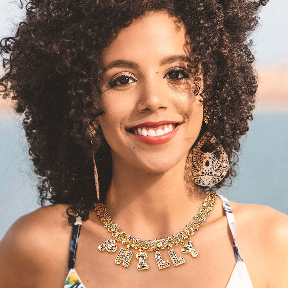 Chaîne Cubaine Avec Lettres Personnalisées, Ras Du Cou Avec Nom Personnalisé, Collier Hip Pop Scintillant, Cadeau Pour Sœurs Et Amies - votrecollierprenomfr