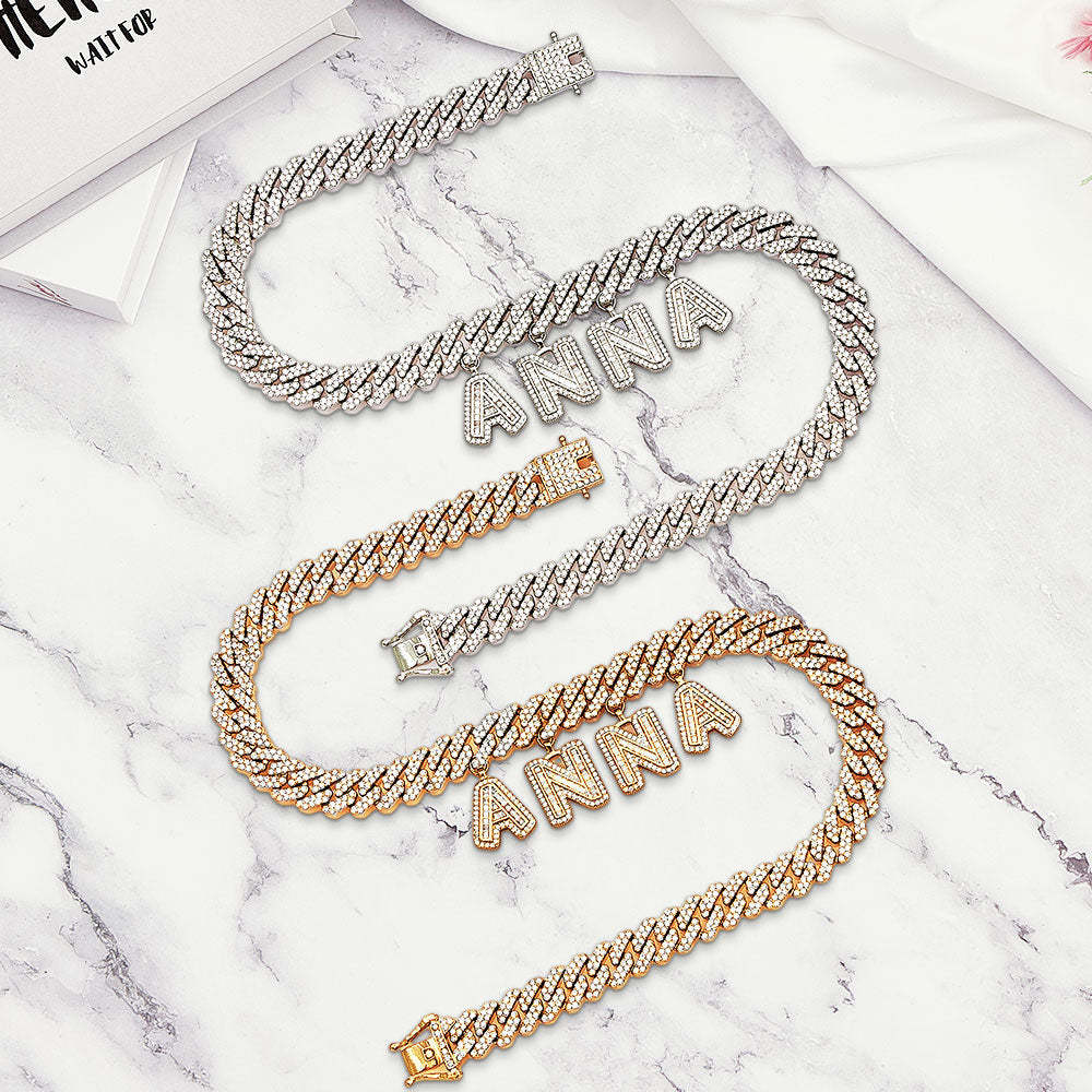 Chaîne Cubaine Avec Lettres Personnalisées, Ras Du Cou Avec Nom Personnalisé, Collier Hip Pop Scintillant, Cadeau Pour Sœurs Et Amies - votrecollierprenomfr