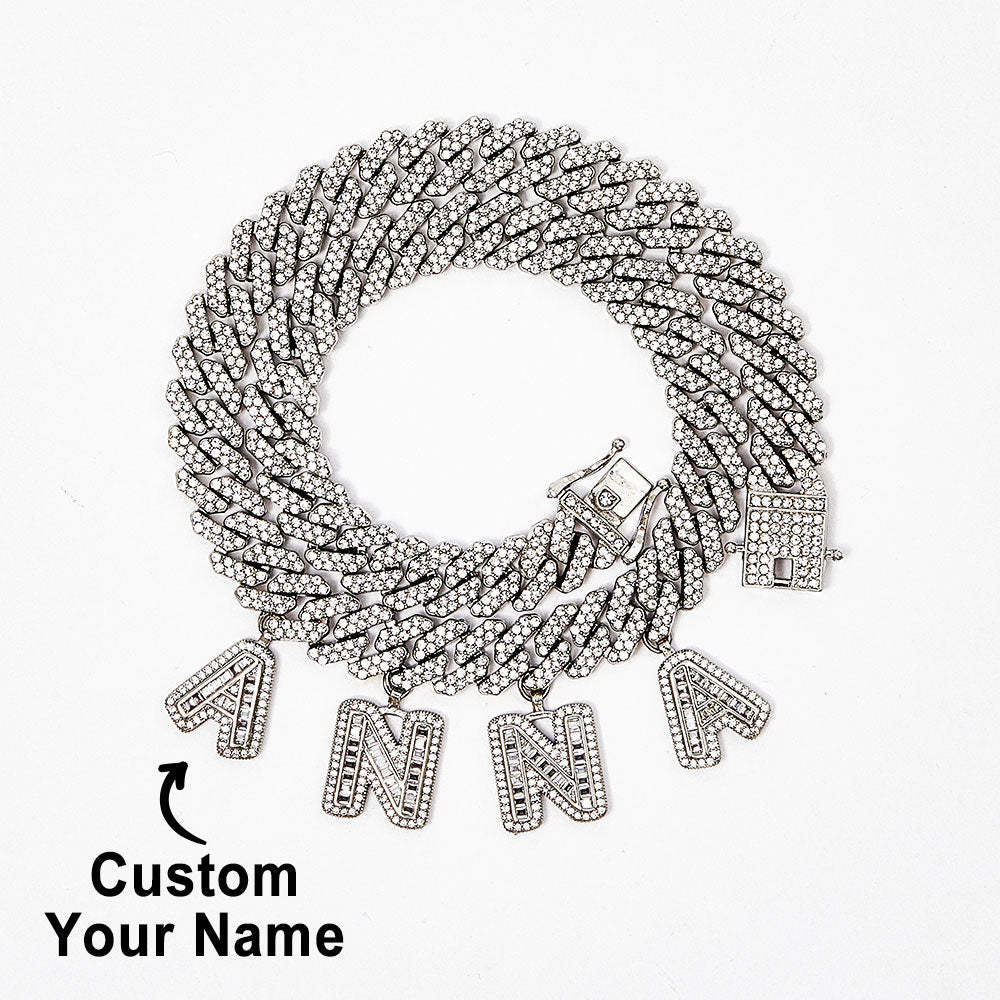 Chaîne Cubaine Avec Lettres Personnalisées, Ras Du Cou Avec Nom Personnalisé, Collier Hip Pop Scintillant, Cadeau Pour Sœurs Et Amies - votrecollierprenomfr
