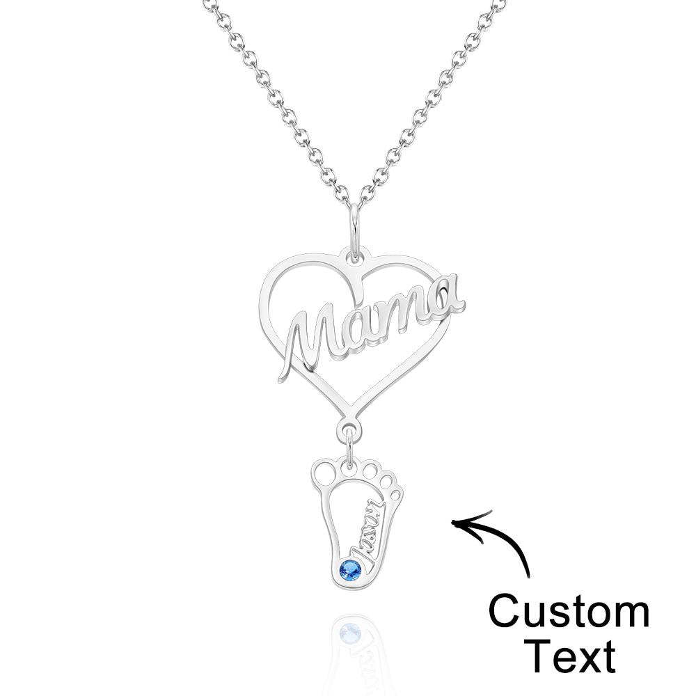 Collier Prénom Gravé Personnalisé Love Mama Coeur Avec Diamants Baby Feet Charm - votrecollierprenomfr