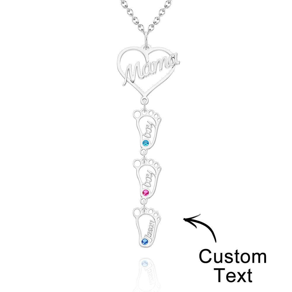 Collier Prénom Gravé Personnalisé Love Mama Coeur Avec Diamants Baby Feet Charm - votrecollierprenomfr
