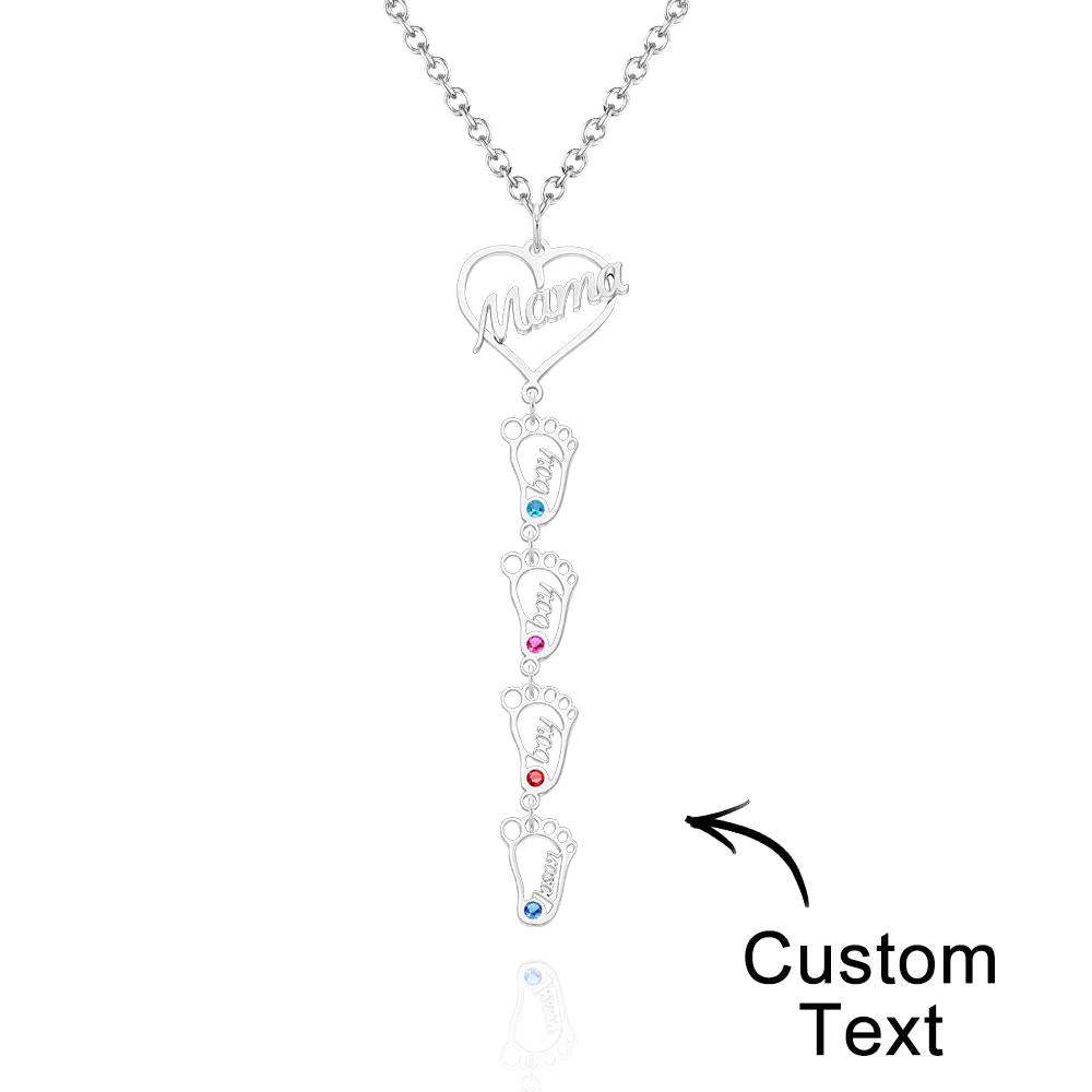 Collier Prénom Gravé Personnalisé Love Mama Coeur Avec Diamants Baby Feet Charm - votrecollierprenomfr