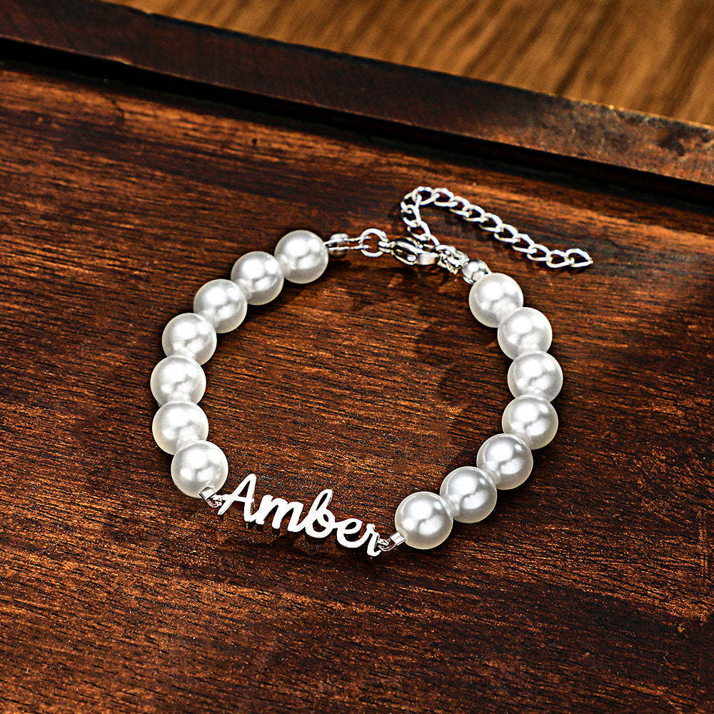 Bracelet Avec Nom Personnalisé, Chaîne De Perles, Cadeau Classique - votrecollierprenomfr
