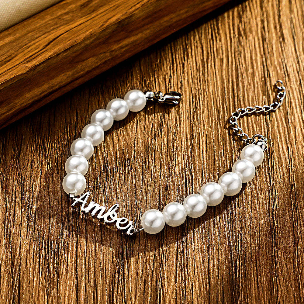 Bracelet Avec Nom Personnalisé, Chaîne De Perles, Cadeau Classique - votrecollierprenomfr
