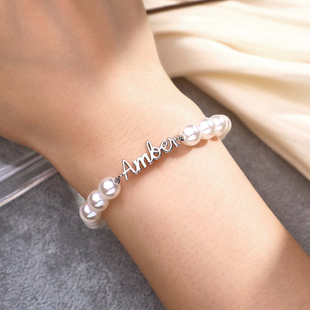 Bracelet Avec Nom Personnalisé, Chaîne De Perles, Cadeau Classique - votrecollierprenomfr
