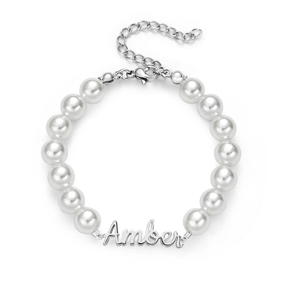 Bracelet Avec Nom Personnalisé, Chaîne De Perles, Cadeau Classique - votrecollierprenomfr