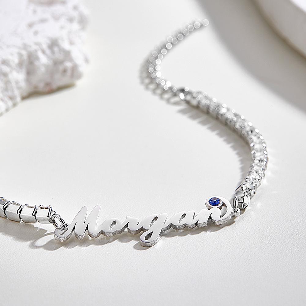 Bracelet De Tennis Avec Pierre De Naissance Avec Nom Personnalisé, Tendance, Tous Les Diamants, Cadeau Pour Elle - votrecollierprenomfr