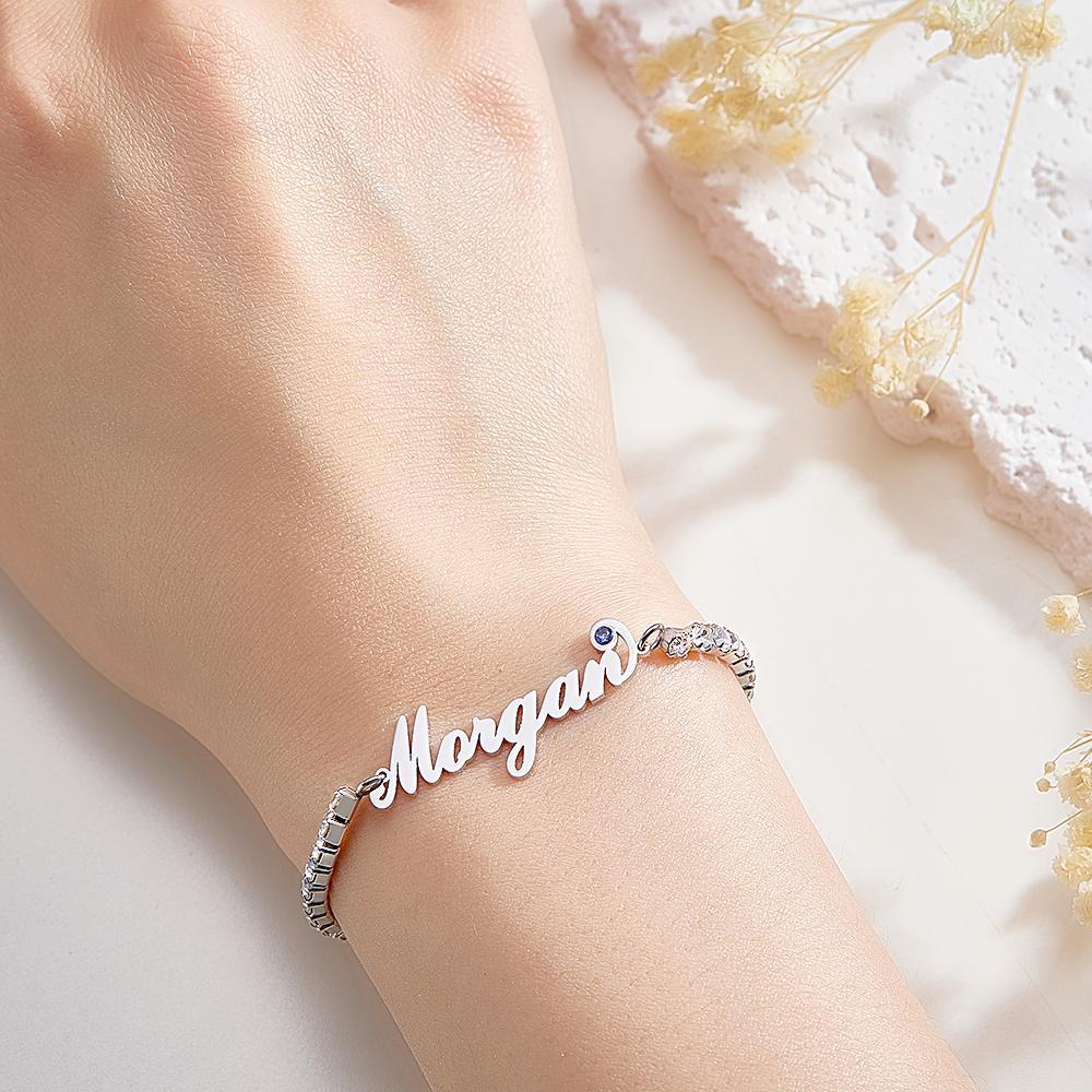 Bracelet De Tennis Avec Pierre De Naissance Avec Nom Personnalisé, Tendance, Tous Les Diamants, Cadeau Pour Elle - votrecollierprenomfr