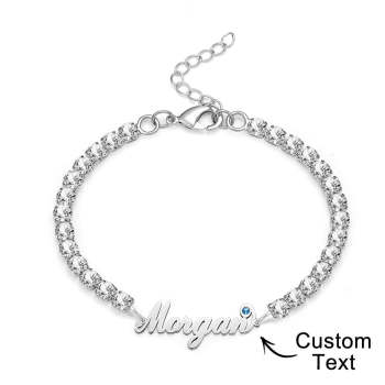 Bracelet De Tennis Avec Pierre De Naissance Avec Nom Personnalisé, Tendance, Tous Les Diamants, Cadeau Pour Elle - votrecollierprenomfr