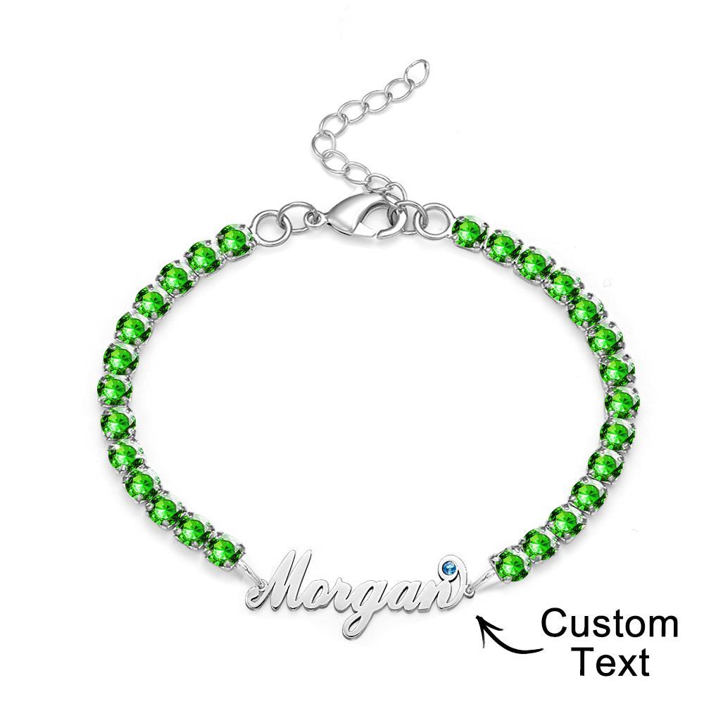 Bracelet De Tennis Avec Pierre De Naissance Avec Nom Personnalisé, Tendance, Tous Les Diamants, Cadeau Pour Elle - votrecollierprenomfr