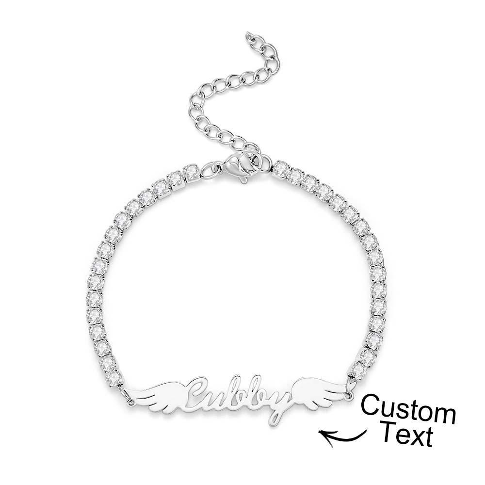 Bracelet De Tennis Avec Nom Personnalisé, Ailes D'ange Élégantes, Tous Les Diamants, Cadeau Pour Elle - votrecollierprenomfr