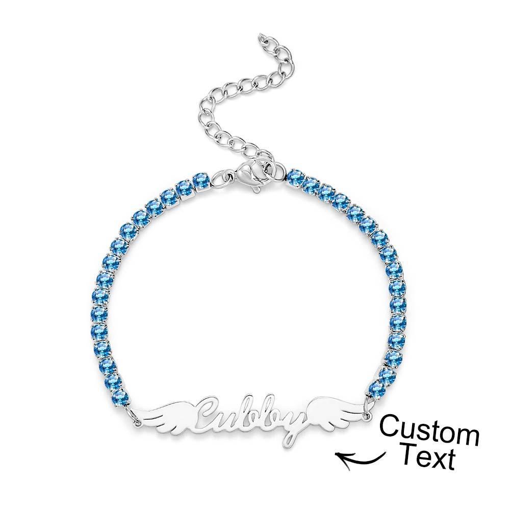 Bracelet De Tennis Avec Nom Personnalisé, Ailes D'ange Élégantes, Tous Les Diamants, Cadeau Pour Elle - votrecollierprenomfr