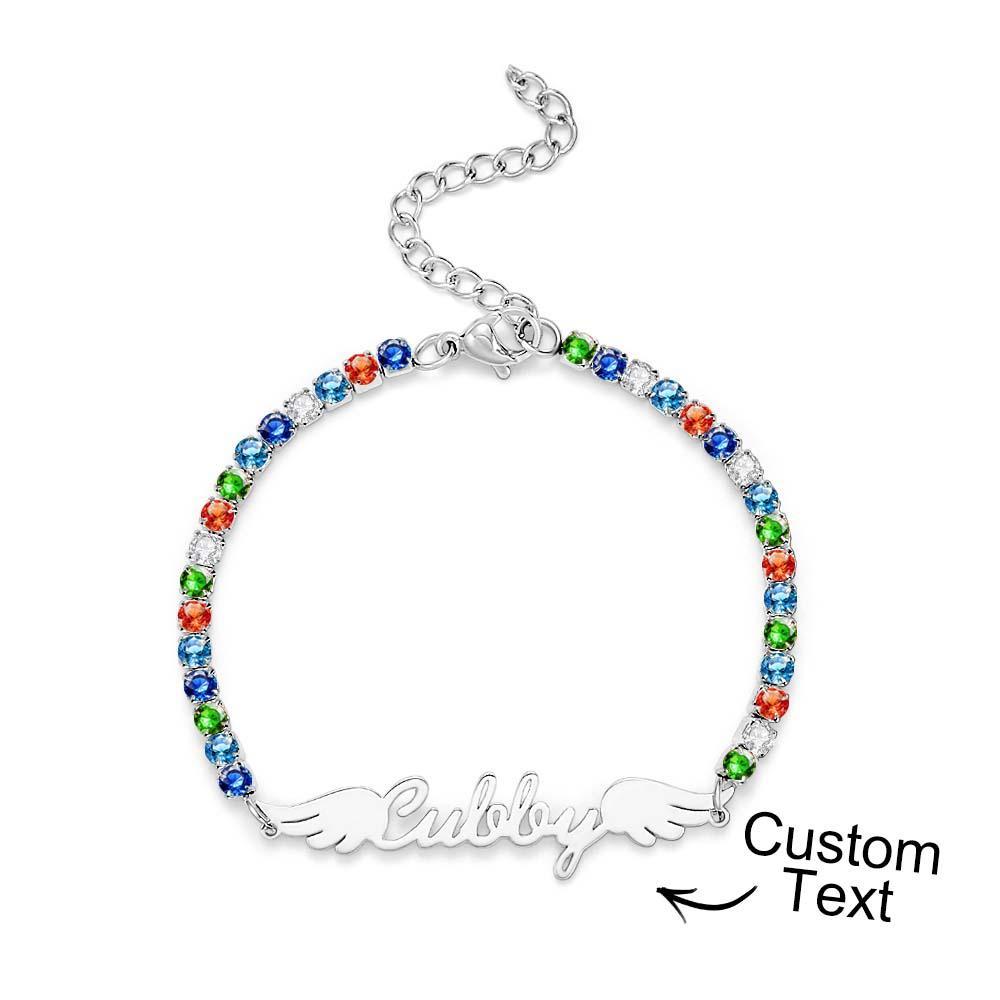 Bracelet De Tennis Avec Nom Personnalisé, Ailes D'ange Élégantes, Tous Les Diamants, Cadeau Pour Elle - votrecollierprenomfr
