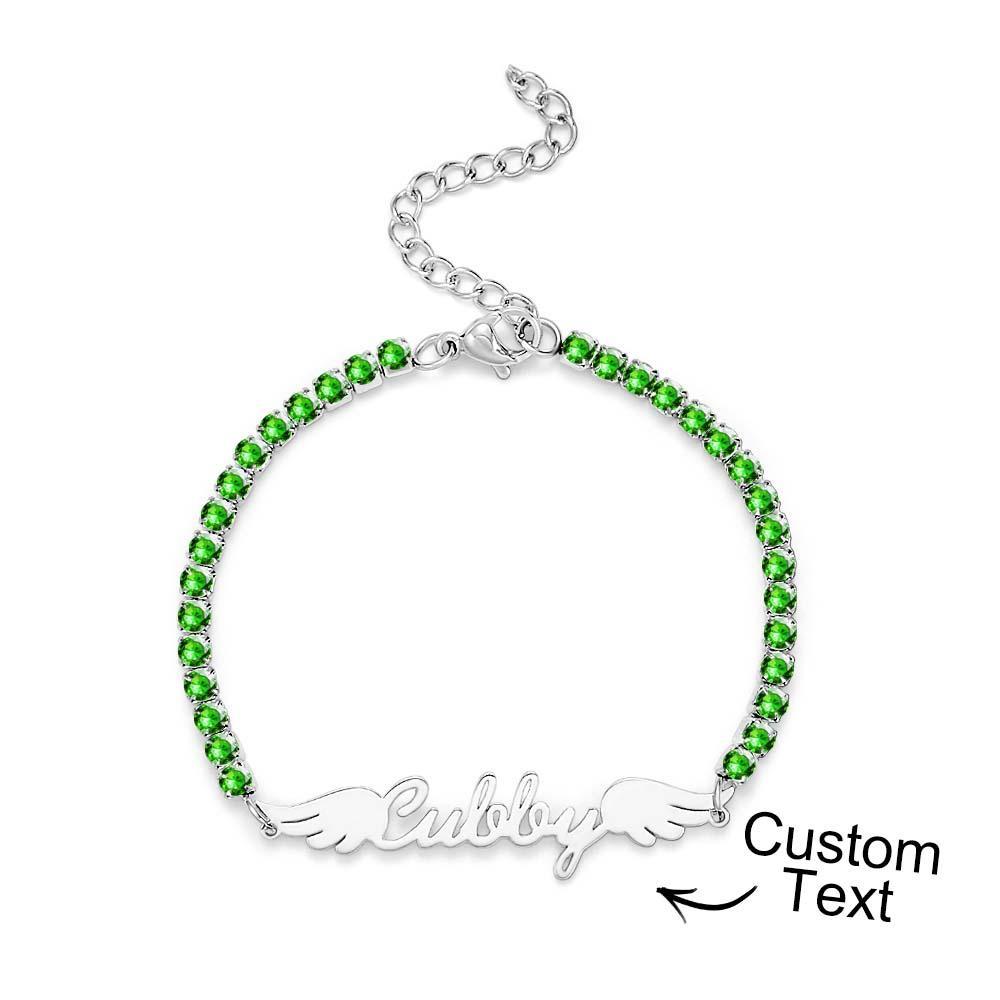 Bracelet De Tennis Avec Nom Personnalisé, Ailes D'ange Élégantes, Tous Les Diamants, Cadeau Pour Elle - votrecollierprenomfr