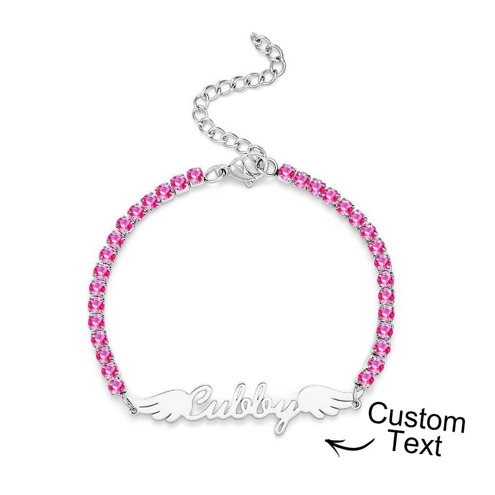 Bracelet De Tennis Avec Nom Personnalisé, Ailes D'ange Élégantes, Tous Les Diamants, Cadeau Pour Elle - votrecollierprenomfr