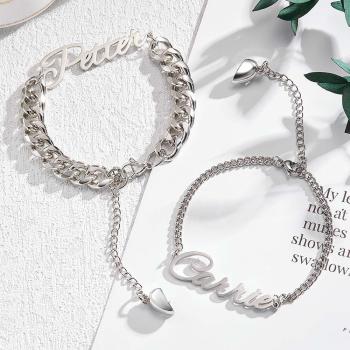 Bracelet De Couple Personnalisé Avec Nom, Cœur Magnétique, Cadeau Pour Amoureux - votrecollierprenomfr
