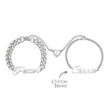 Bracelet De Couple Personnalisé Avec Nom, Cœur Magnétique, Cadeau Pour Amoureux - votrecollierprenomfr