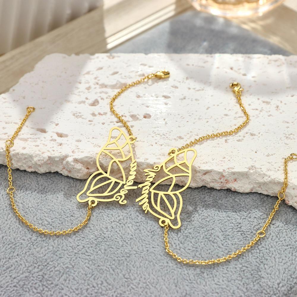 Nom Personnalisé Deux Bracelets Papillon Cadeau De Couple Romantique - votrecollierprenomfr